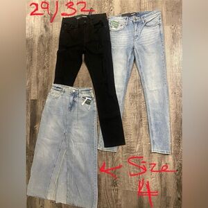 NWT, RSQ bundle of 3- 2pair of jeans women’s size 29/32 & a denim skirt